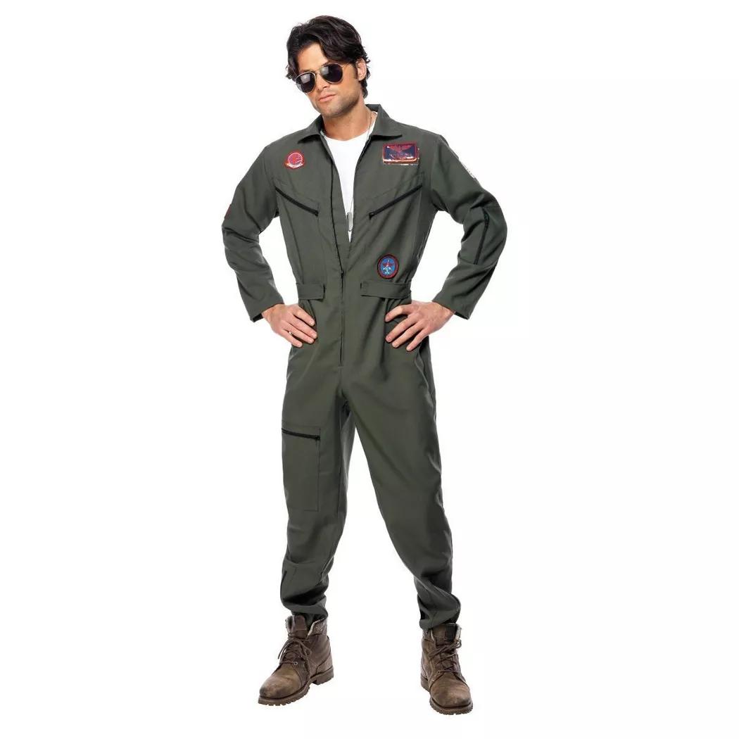 smiffys - Top Gun Man Kostüm, für Herren, Grün, Größe M