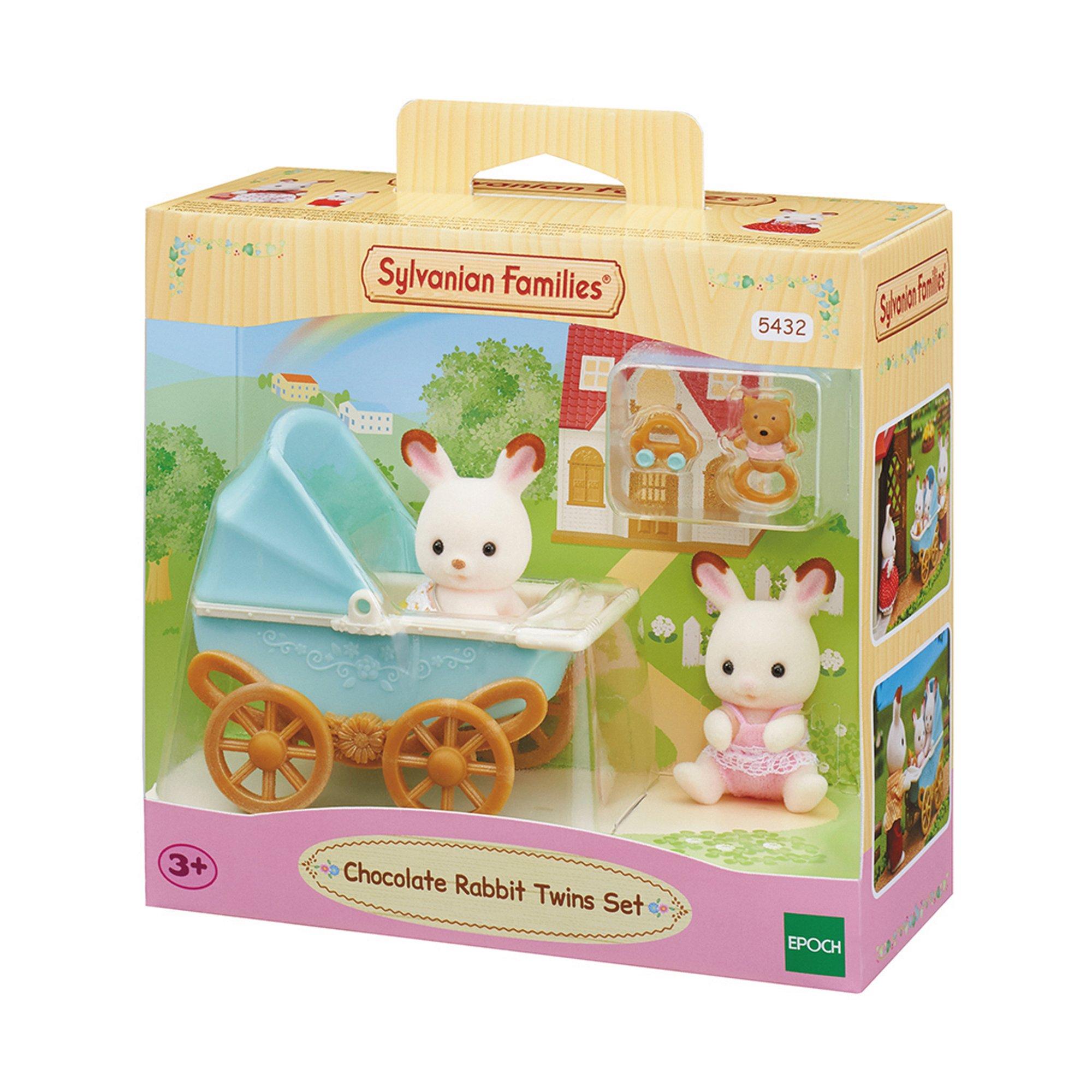 Sylvanian Families  Les jumeaux lapin chocolat et poussette double 