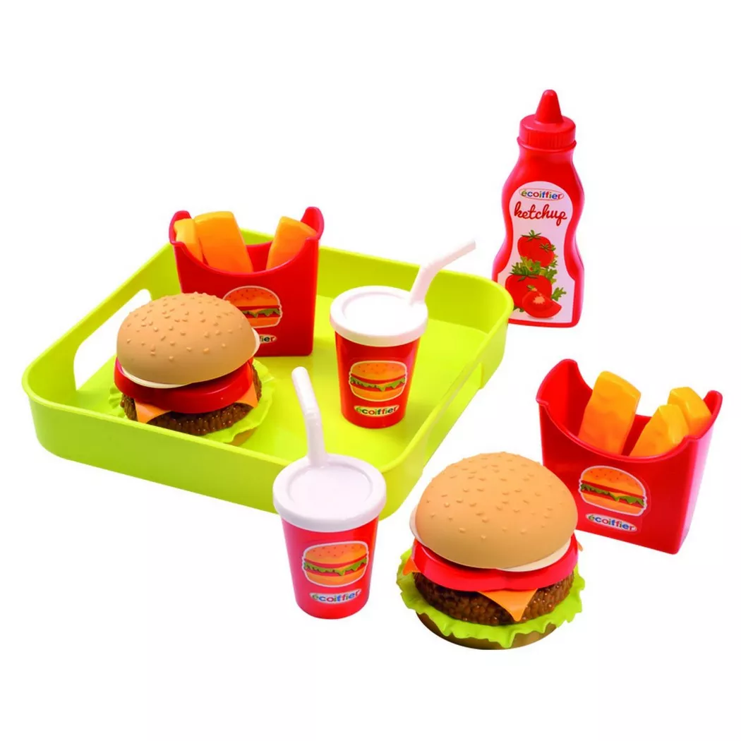Ecoiffier 100% Chef Hamburgerset on serving tray