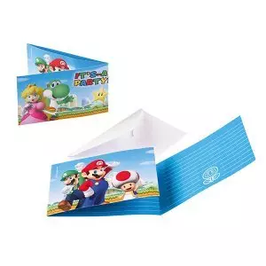 8 Cartes d'invitation & enveloppes Super Mario