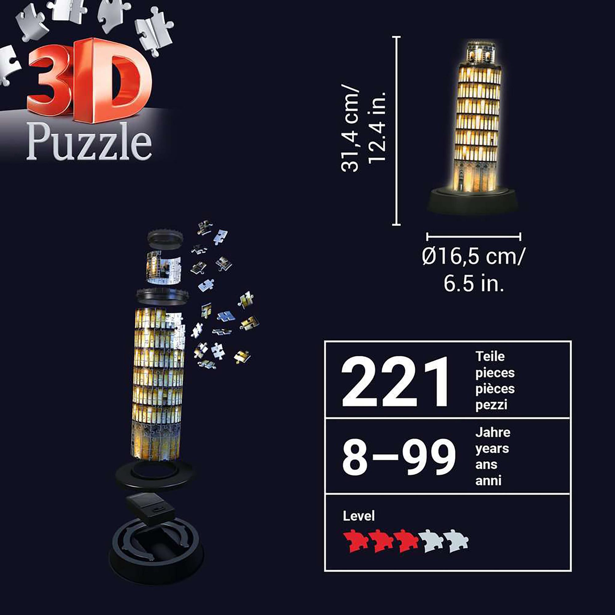 Ravensburger  3D Puzzle Tour de Pisa, Night Edition, 216 pièces 