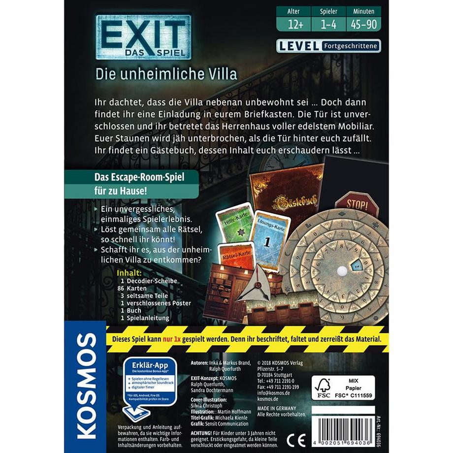 Kosmos  Escape Room EXIT Das Spiel, unheimliche Villa, Deutsch 