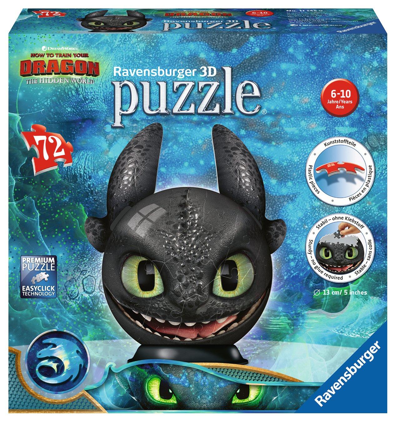 Ravensburger  3D Puzzleball Dragons 3 Ohnezahn mit Ohren, 72 Teile 