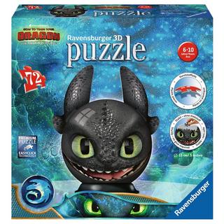 Ravensburger  3D Puzzleball Dragons 3 Krokmou con le orecchie, 72 pezzi 