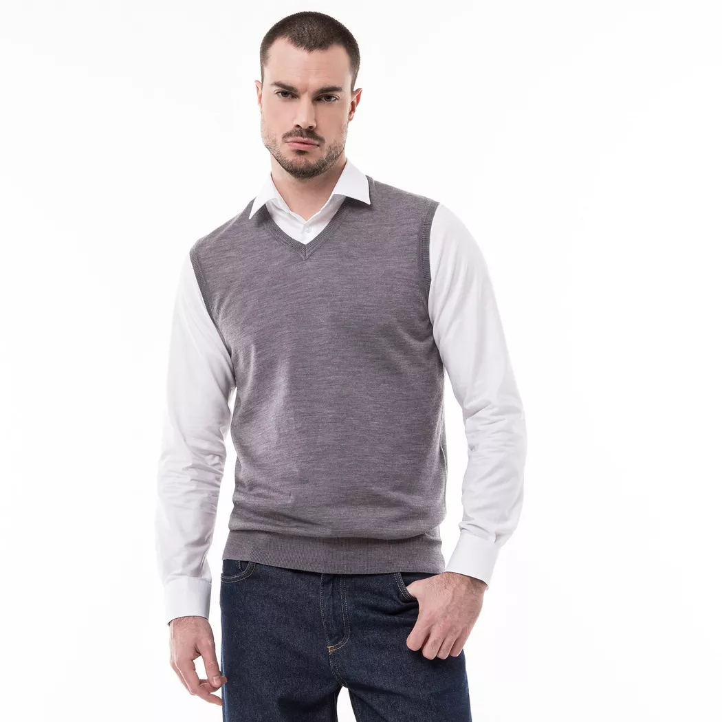 Manor Man - Pullover, Classic Fit, ohne Arm, für Herren, Grau Melange, Größe M