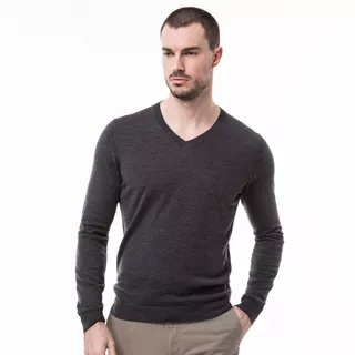 Manor Man Maglione con scollo a V, Classic Fit, manica l  Grigio Scuro