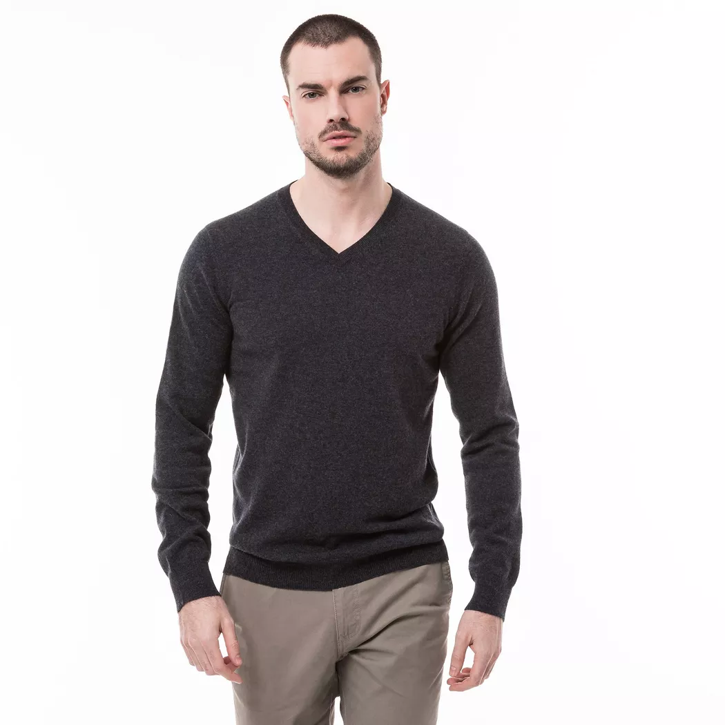 Manor Man - Cashmere-Pullover, V-Neck, für Herren, Anthrazit, Größe S 2