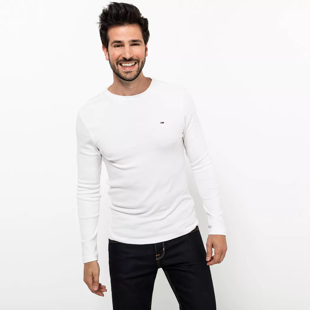 Tommy Jeans T-shirt à Manches Longues Original Ribbed Organic Cotton Tommy Black 2XL Homme