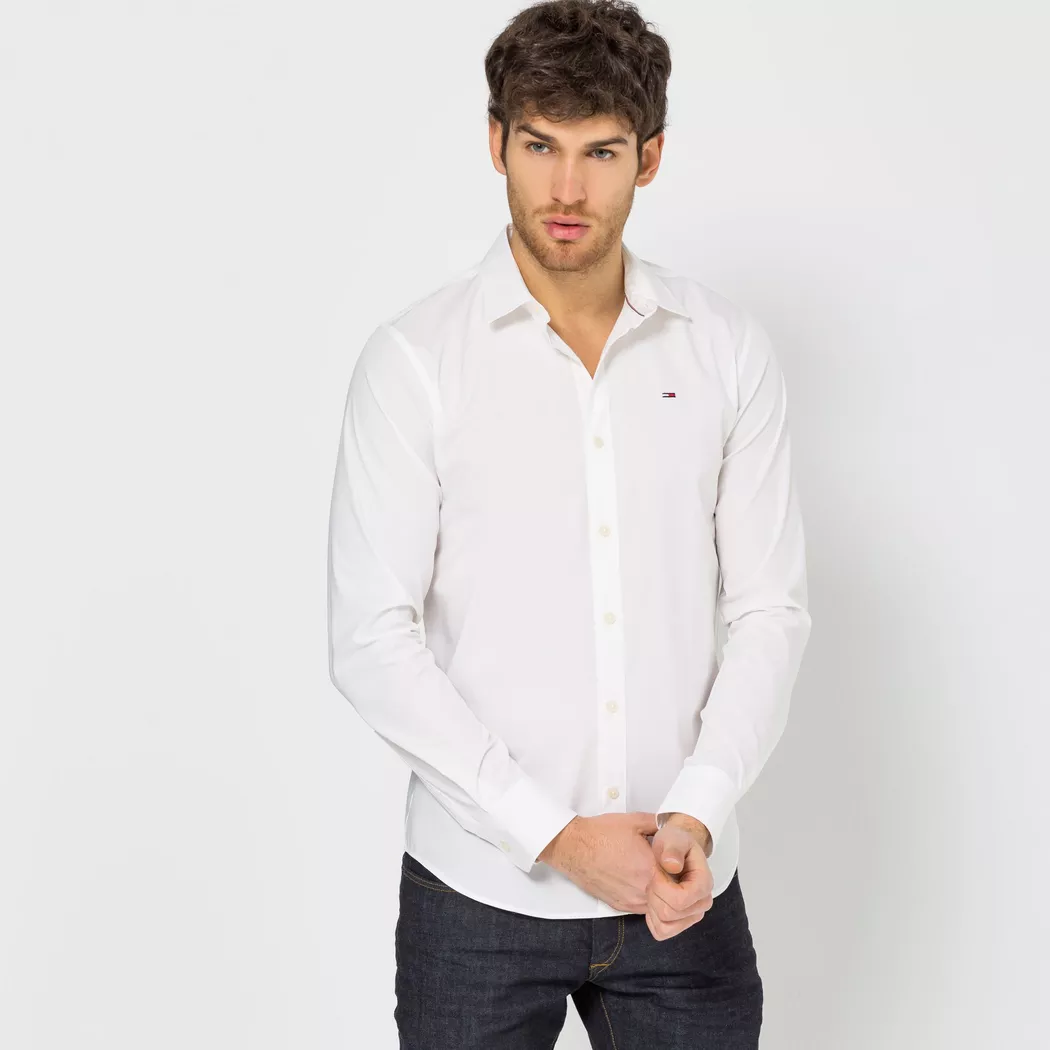 Tommy Jeans Chemise à Manches Longues Original Stretch Slim Fit Classic White L Homme