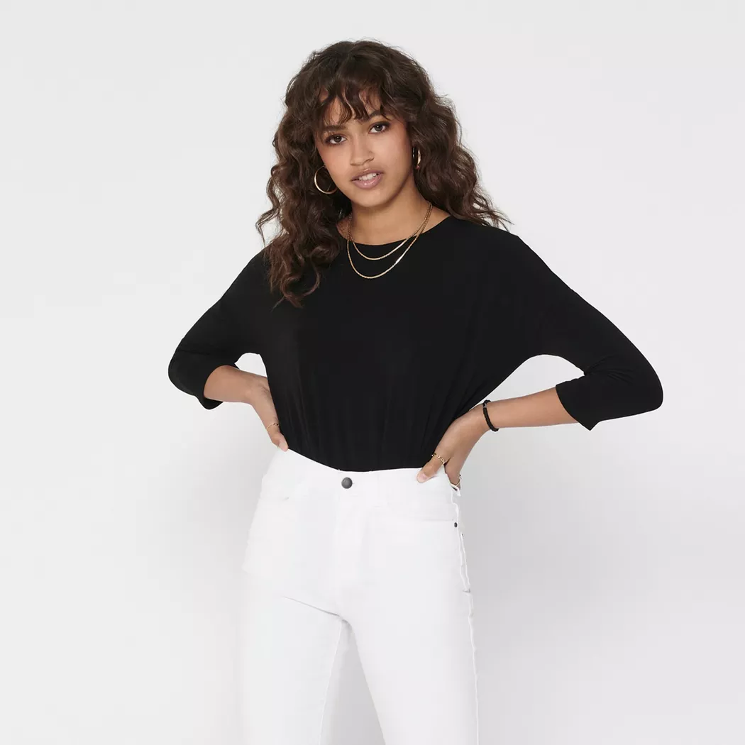 Only - Top, Rundhals, 3/4-Arm, für Damen, Black, Größe XXL