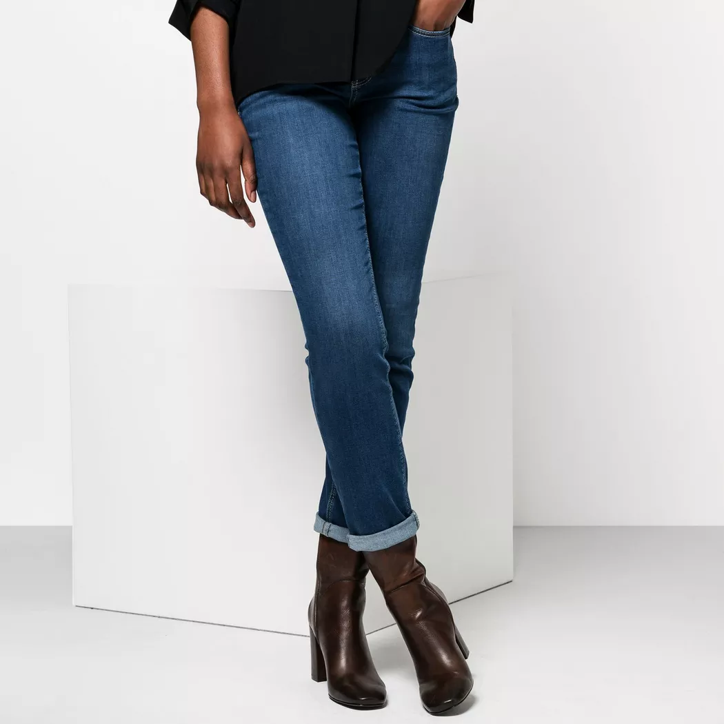 Stretch-Jeans MAC "Dream", Damen, Gr. 32, Länge 30, blau (mid blau wash30), Denim/Jeans, Obermaterial: 88% Baumwolle, 9% Polyester, 3% Elasthan, Abriebeffekte, eng normal, Jeans, mit Stretch für den perfekten Sitz, Topseller