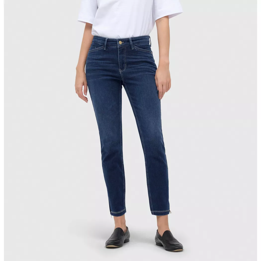 7/8-Jeans MAC "Dream Chic", Damen, Gr. 32, Länge 27, blau (dunkelblau used), Denim/Jeans, Obermaterial: 88% Baumwolle, 9% Polyester, 3% Elasthan, Abriebeffekte, sehr figurbetont 7/8-Länge, Jeans, verkürzte Form mit Reißverschluss, Topseller