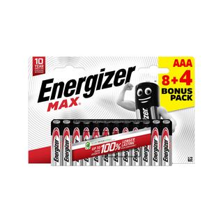 Energizer Max (AAA) Alkaline-Batterien, 8 + 4 Stück 