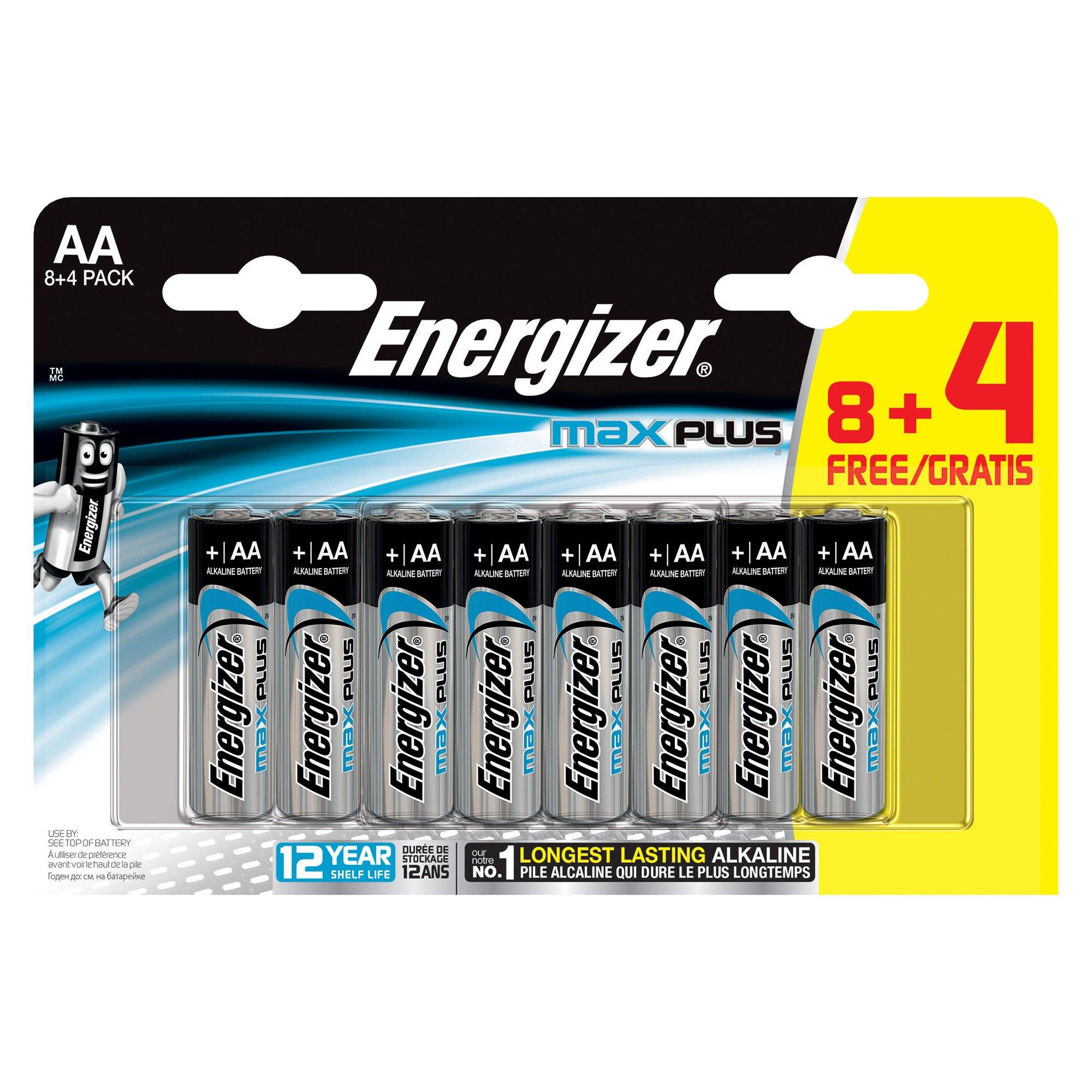 Energizer Max Plus (AA) Alkaline-Batterien, 8 + 4 Stück 