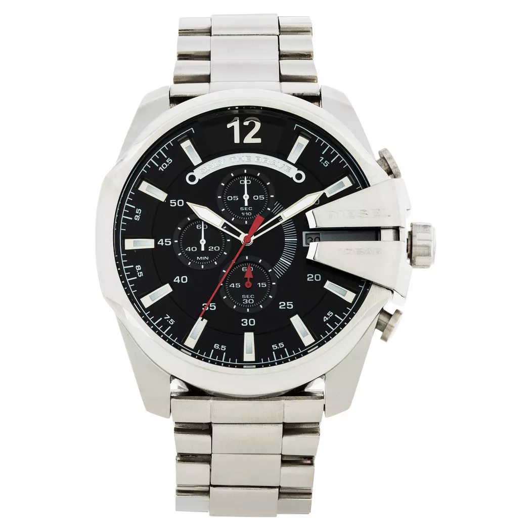 Chronograph DIESEL "MEGA CHIEF", silber (silberfarben), Armbanduhren, Herren, Chronograph, Quarzuhr, Armbanduhr, Herrenuhr, Stoppfunktion, Edelstahlarmband