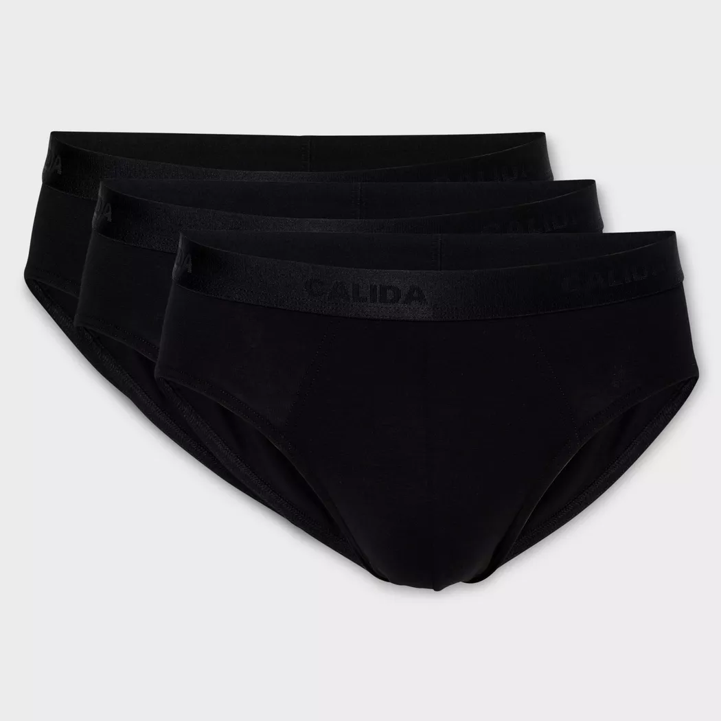 Slip CALIDA "Natural Benefit", Herren, Gr. S (46/48), schwarz, Single Jersey, Obermaterial: 94% Baumwolle, 6% Elasthan, unifarben, normal, Unterhosen Slip, Single Jersey-Qualität, elastisch, Multipack, ohne Eingriff