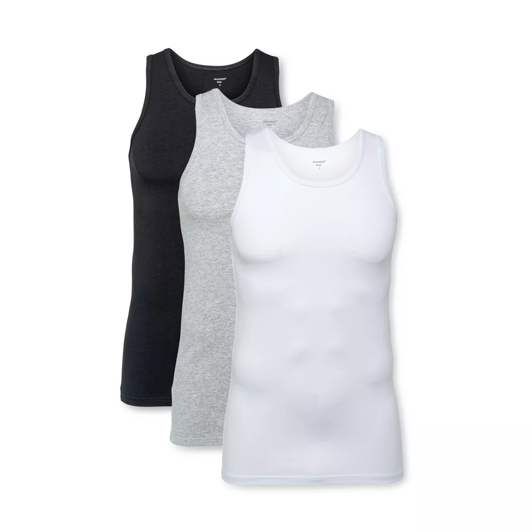 Manor Man - Triopack, Unterhemden, ohne Arm, für Herren, Multicolor, Größe S