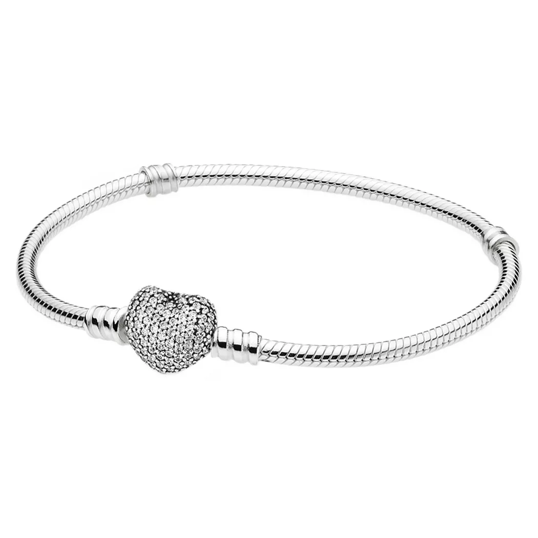 Pandora Pavé Heart Moments Silver Bracelet - 19cm