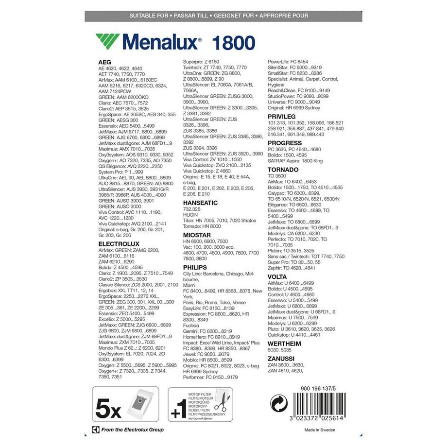 Menalux Sac aspirateur 1800 