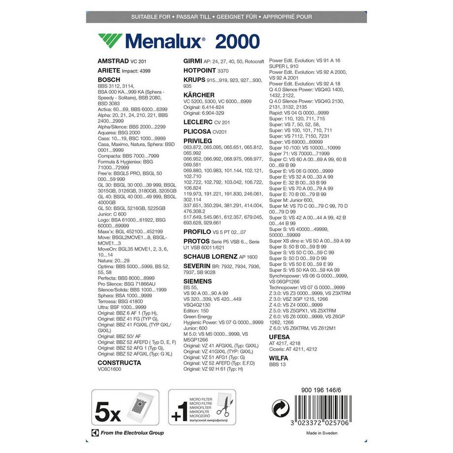 Menalux Sac aspirateur 2000 