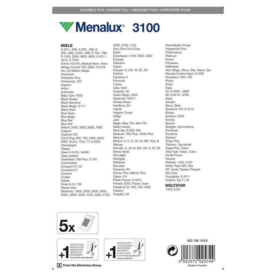 Menalux Sacchetto per aspirapolvere 3100 