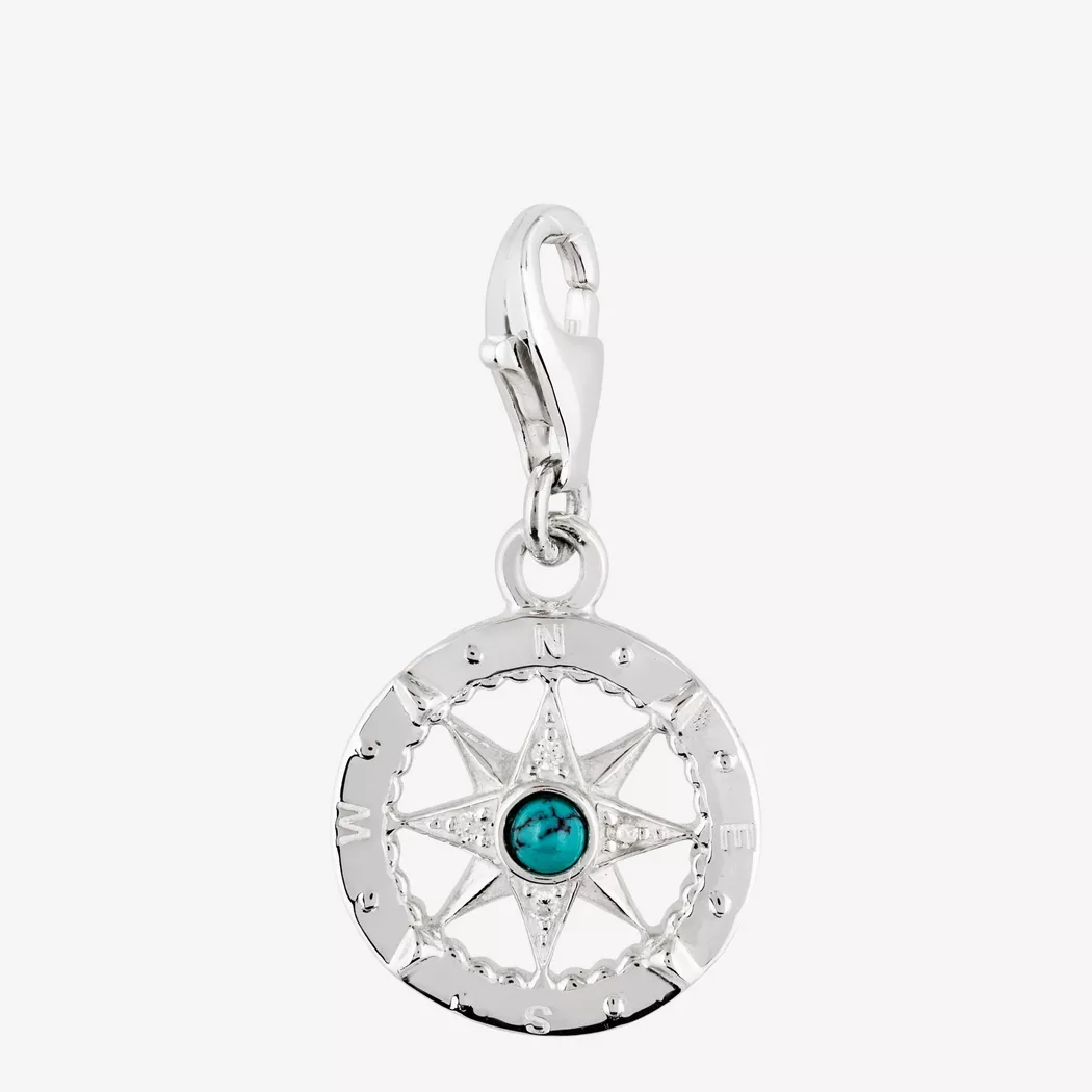 THOMAS SABO Silver Pave Synthetic Turquoise Compass Charm 1228-405-17