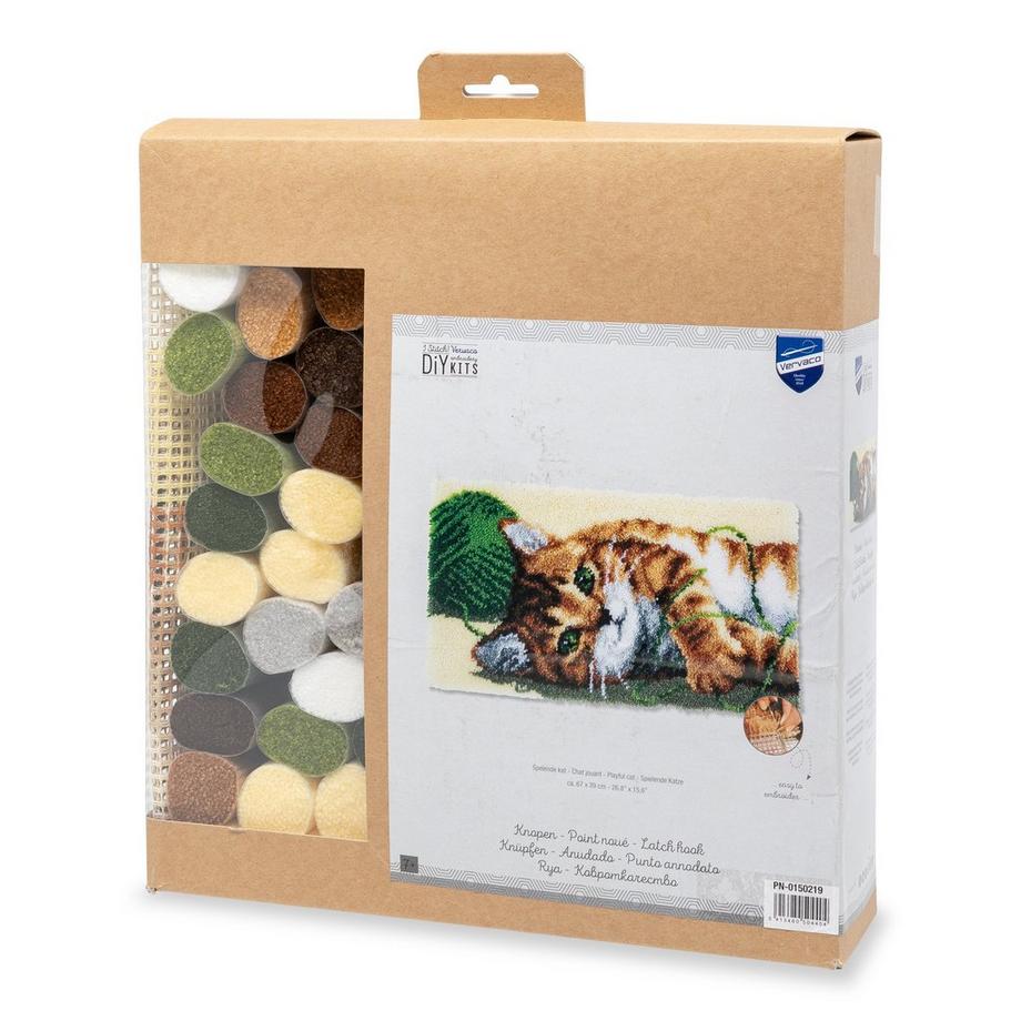 Manor Knüpfteppich Kit spielende Katze, 67x39 cm 