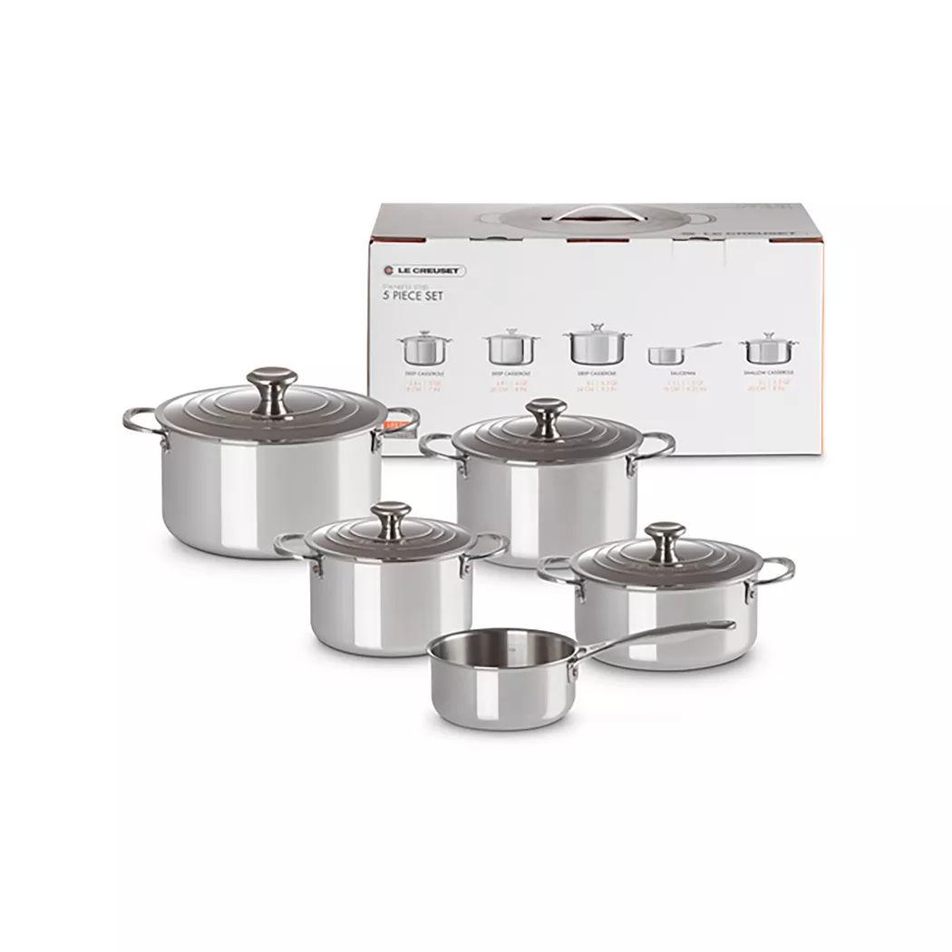 Le Creuset 3-Ply Plus Lot de 5 pièces de cuisine avec couvercles en acier inoxydable