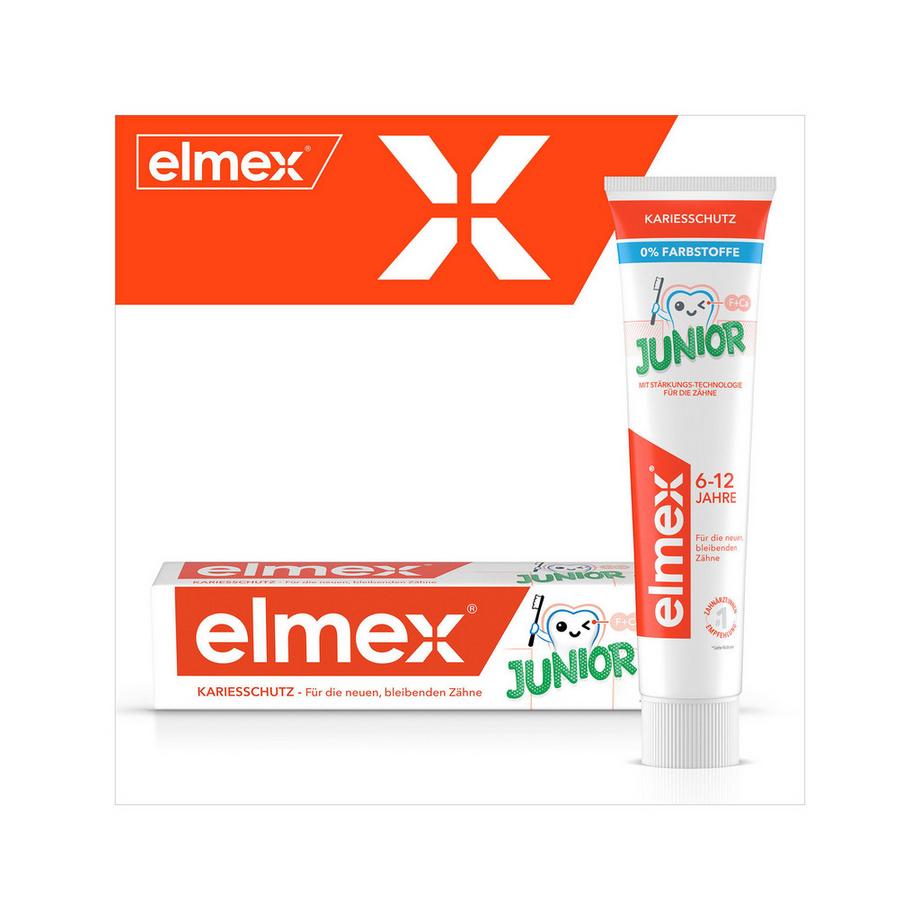 elmex JUNIOR Junior 6-12 Jahre Kinder-Zahnpasta, Kariesschutz Für Die Neuen, Bleibenden Zähne 