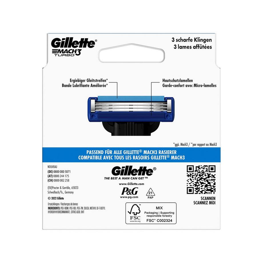 Gillette Mach3 Turbo 3D Systemklingen Lame per rasoio Mach3 Turbo 
