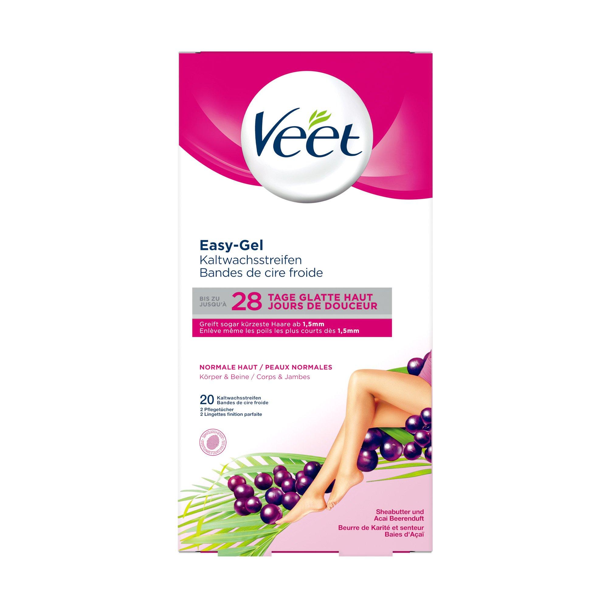 Image of Veet Kaltwachsstreifen Beine & Körper Shea-Butter & Beerenduft Easy-Gel - Normale Haut - Körper & Beine - 20Stück