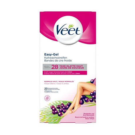 Veet Easy-Gel - Normale Haut - Körper & Beine Strisce depilatorie per gambe e corpo a base di burro di karité e profumate ai frutti rossi 