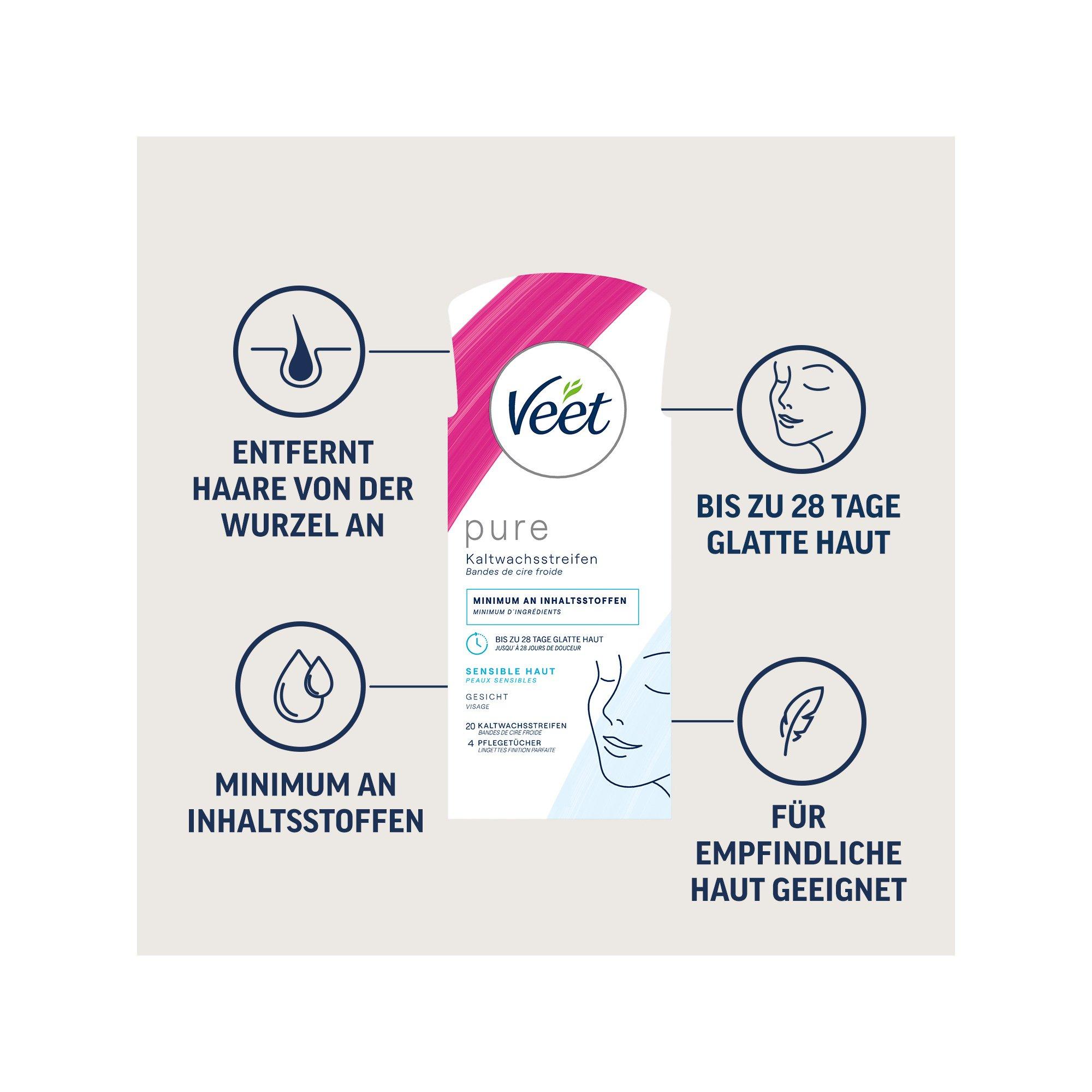 Veet Pure - Sensible Haut - Gesicht Kaltwachsstreifen Gesicht 