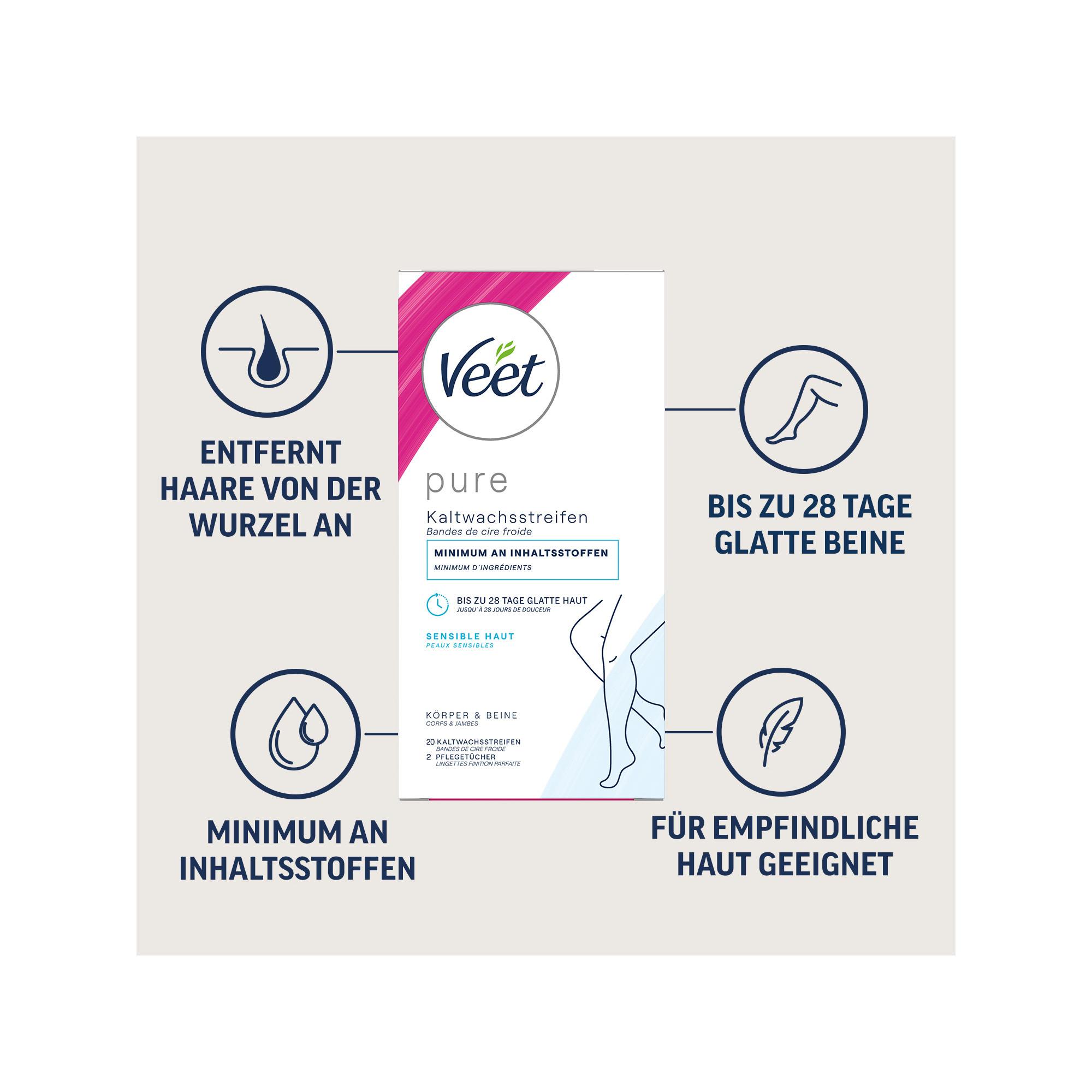 Veet Pure - Sensible Haut - Körper & Beine Bandes de Cire Froide Hair Minimizer - Peaux Sensibles  