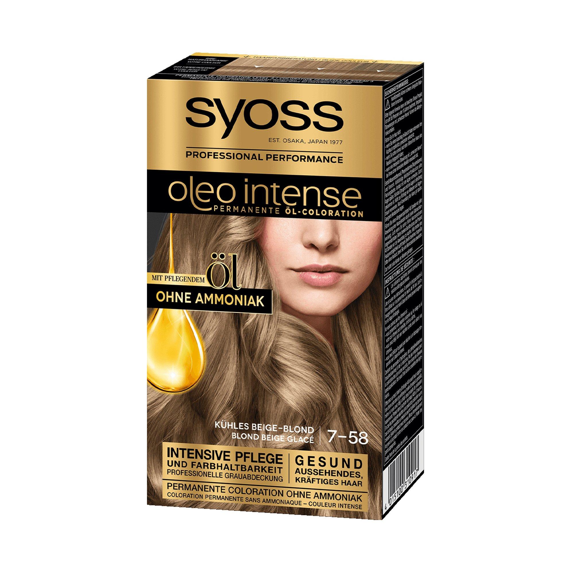 syoss Beige-Blond 7-58 Oleo Intense, colorazione ad olio permanente 