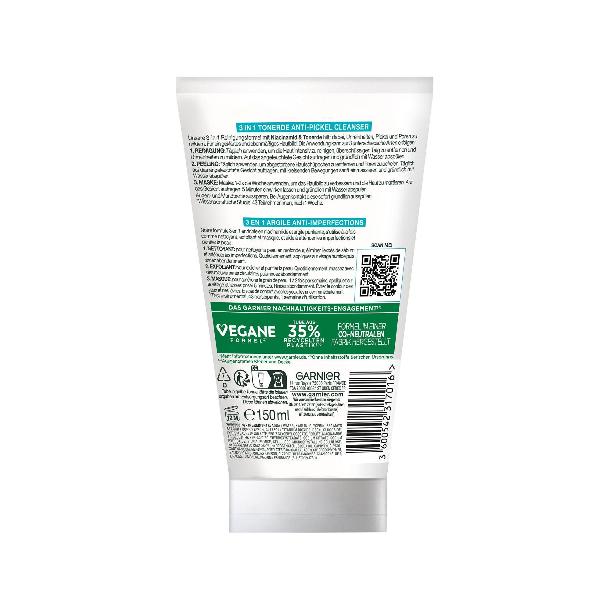 GARNIER Reinigung Skin Naturals Pure 3in1 Waschgel + Peeling + Maske 