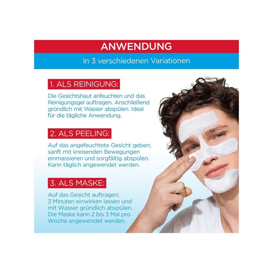 GARNIER Reinigung Skin Naturals Pure 3in1 Lavare il Gel + Peeling + Maschera 