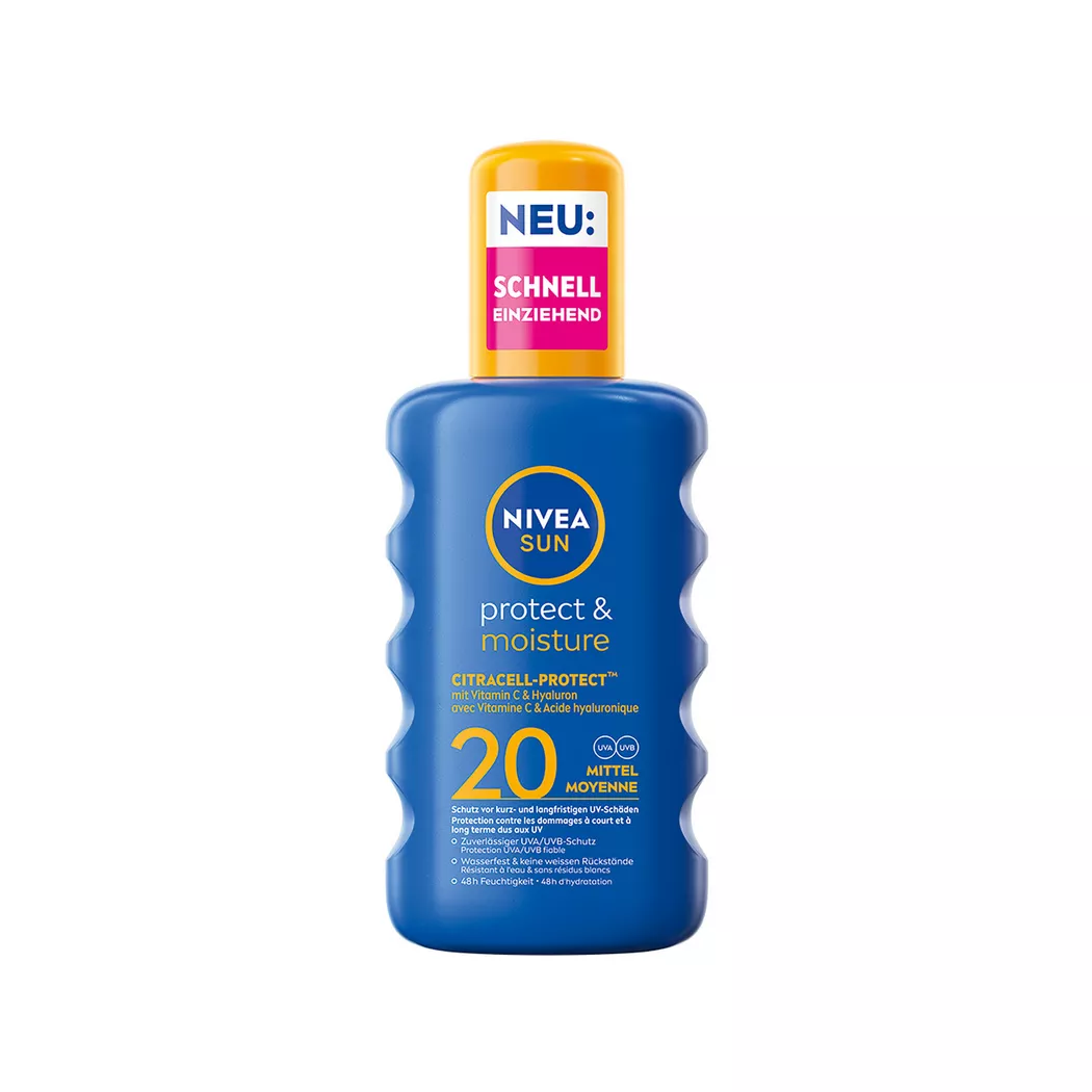NIVEA SUN - Protect & Moisture Sonnenspray LSF 20, Sun Spray LSF 20, 200 ml