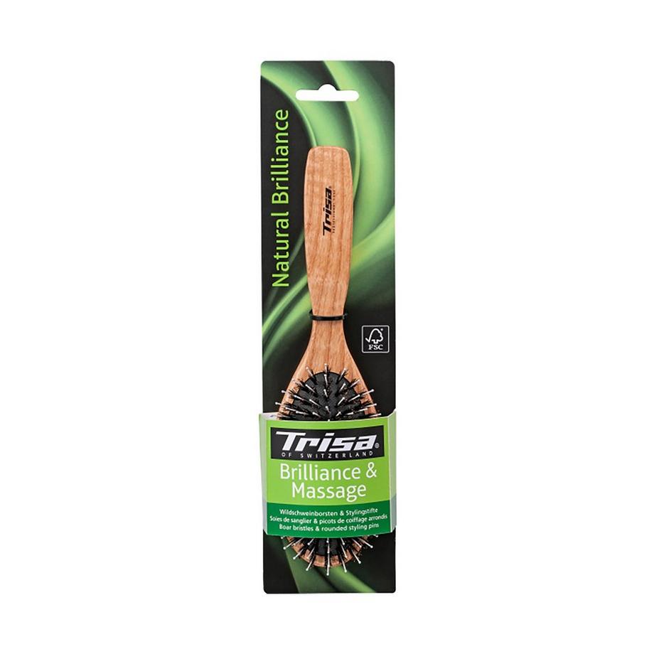 Trisa Natural Brilliance Large De Luxe Spazzola con cuscinetto in gomma, setole naturali e punte in nylon 