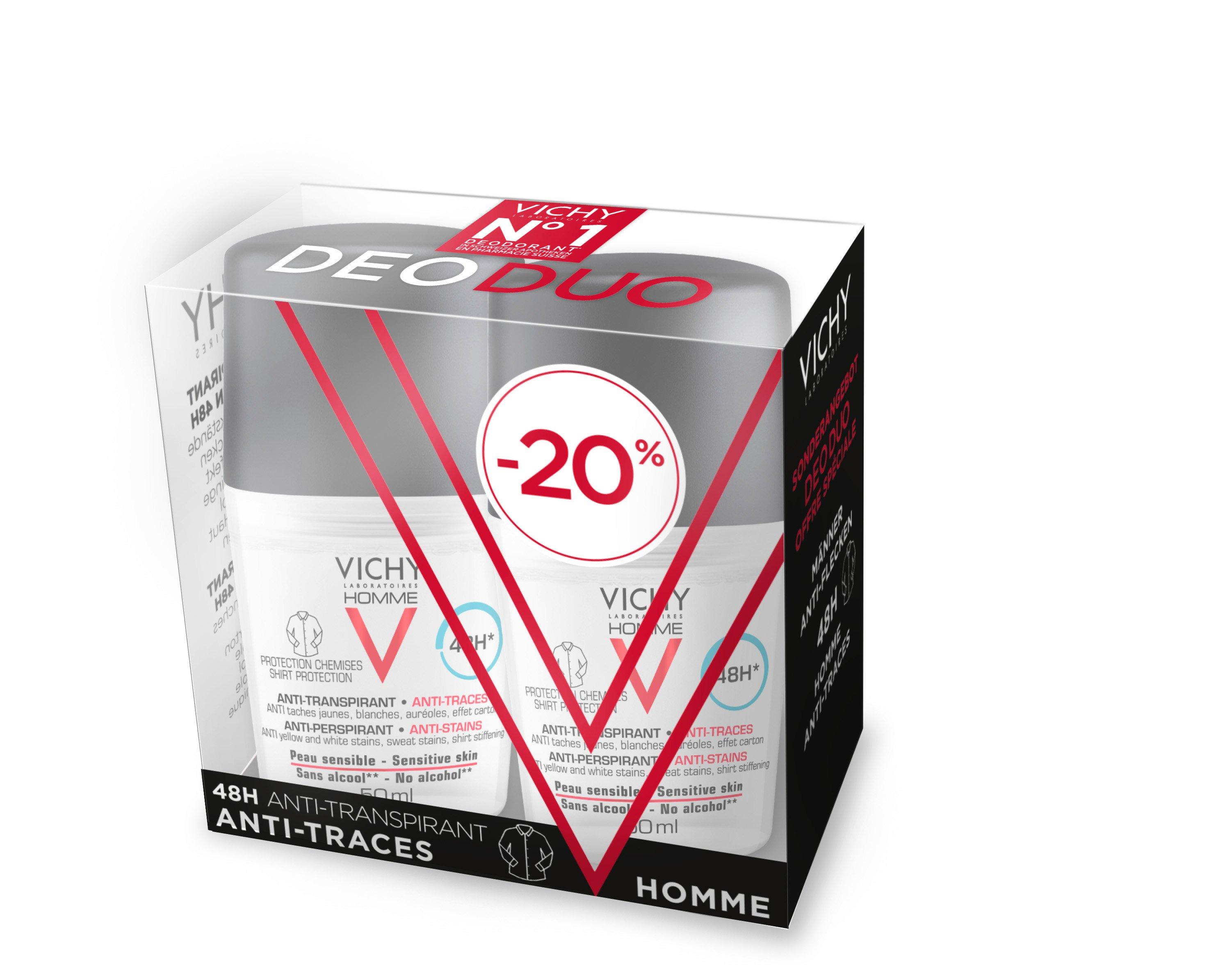 VICHY  Homme Déo Anti-Traces 48h Roll-On, Duo 