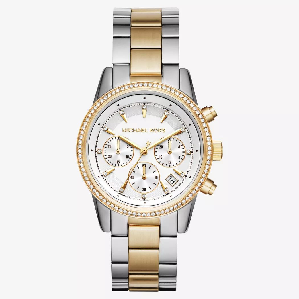 Chronograph MICHAEL KORS "BRYANT", silber (silberfarben, goldfarben), Armbanduhren, Damen, Chronograph, Quarzuhr, Armbanduhr, Damenuhr, Stoppfunktion, Edelstahlarmband