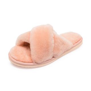 Warm & Comfy Pelle di pecora Slippers Cross 