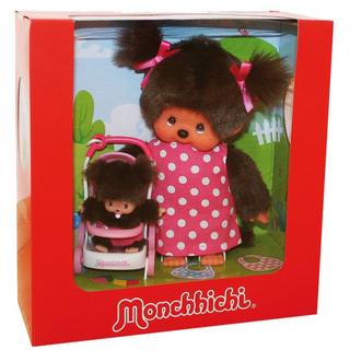 Monchhichi  Set Mutter, Kinderwagen und Baby 