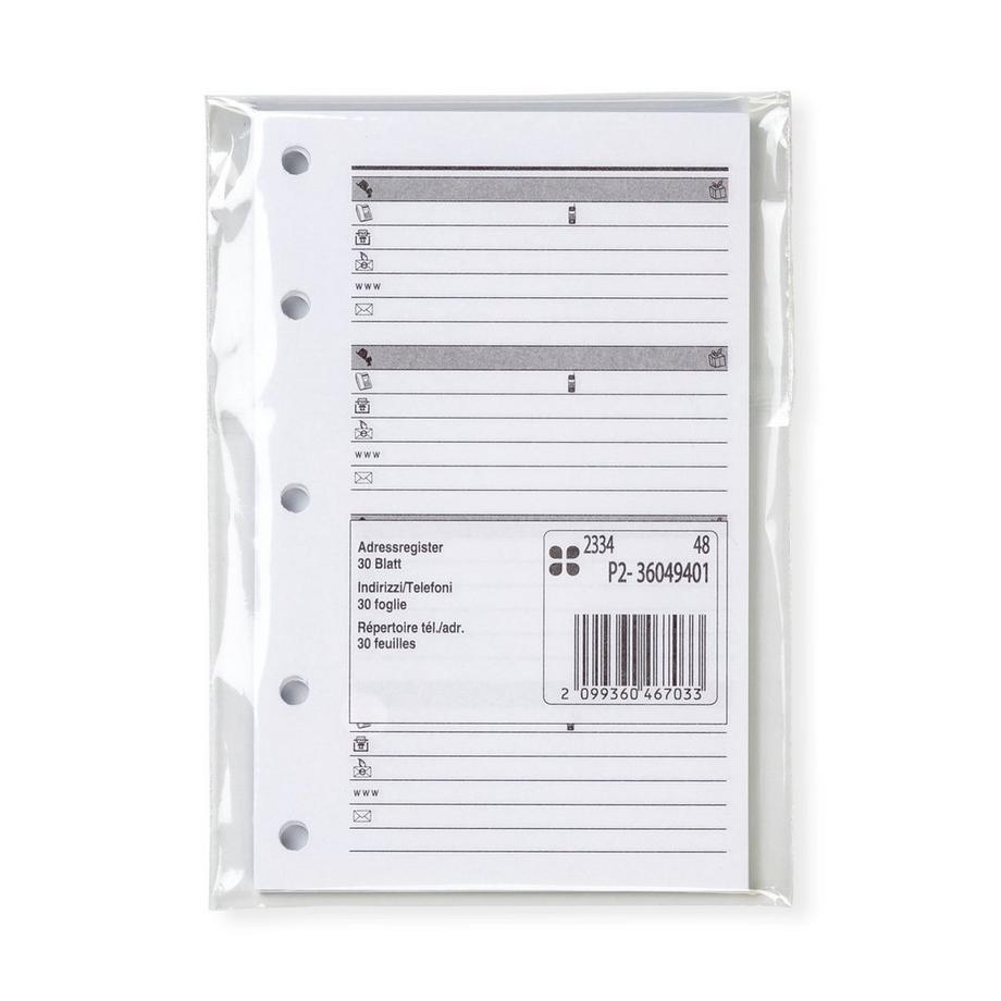 Inserto dell'agenda, registro degli indirizzi