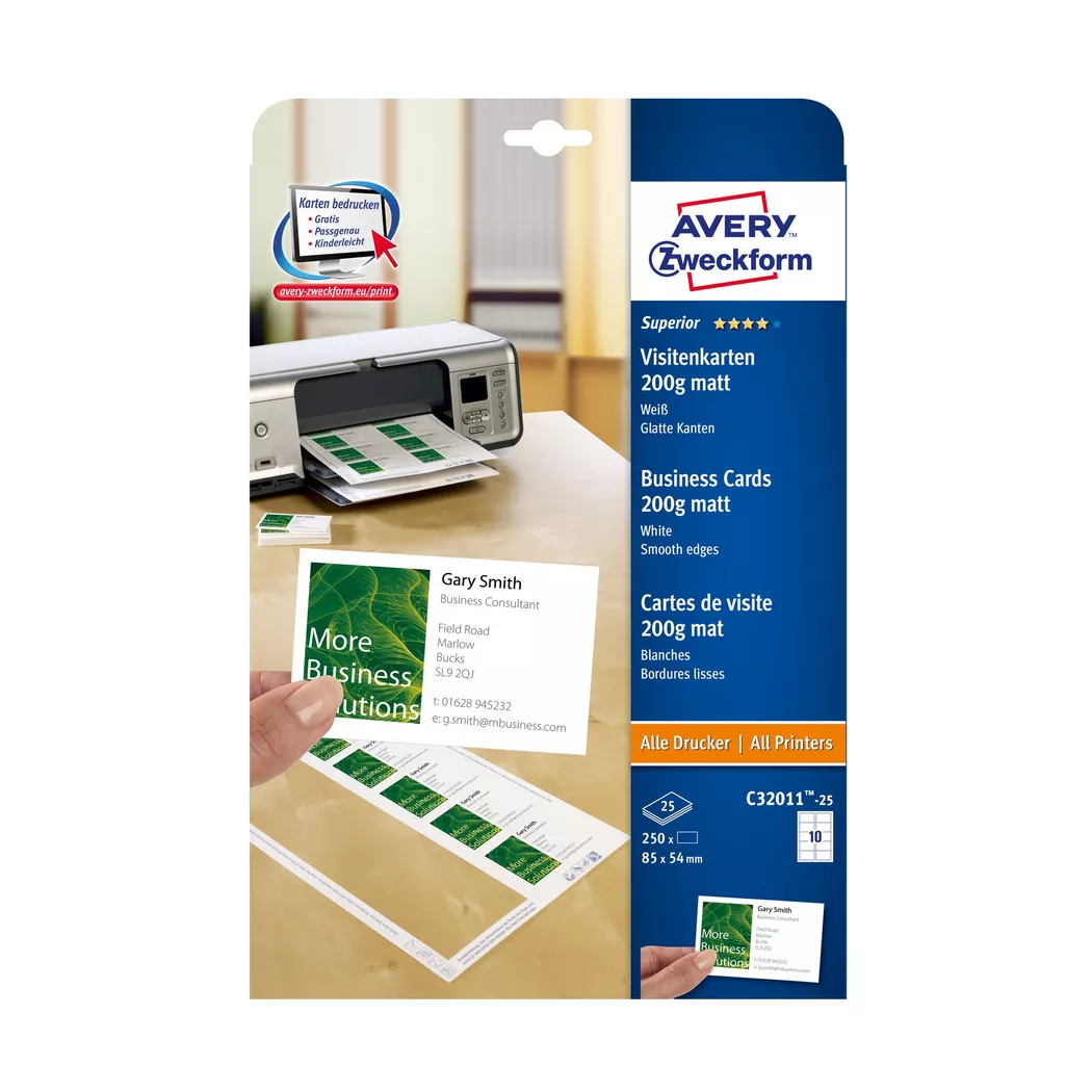 Avery C32011-25 non-adhesive label 250 pc(s) White Rectangle