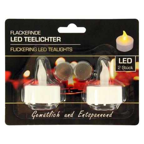  HW LED mit Kerze LED Teelicht 2er Set weiss inkl. 2 Knopfbatterien 