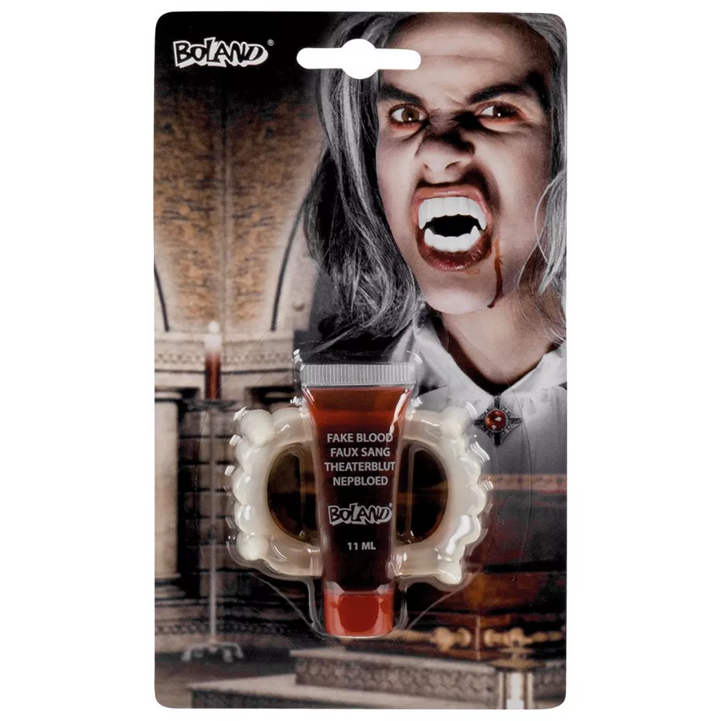 Boland - Set Vampir (Zähne und Theaterblut 11 ml), One Size, Weiss