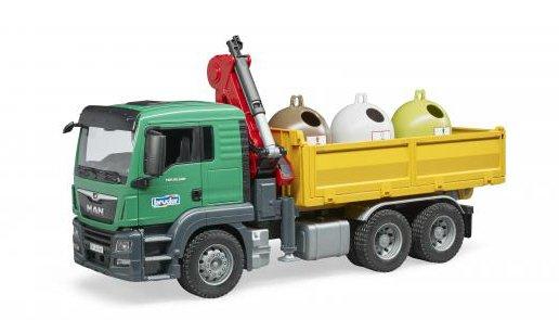 bruder  MAN TGS Truck con 3 contenitori per il riciclaggio del vetro e bottiglie 
