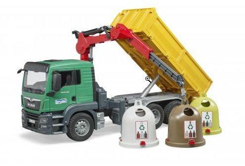 bruder  MAN TGS Truck con 3 contenitori per il riciclaggio del vetro e bottiglie 