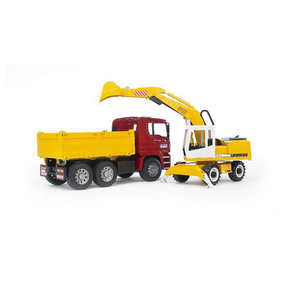 bruder  Man-Kipplastwagen mit Liebherr-Schaufelbagger 1:16 